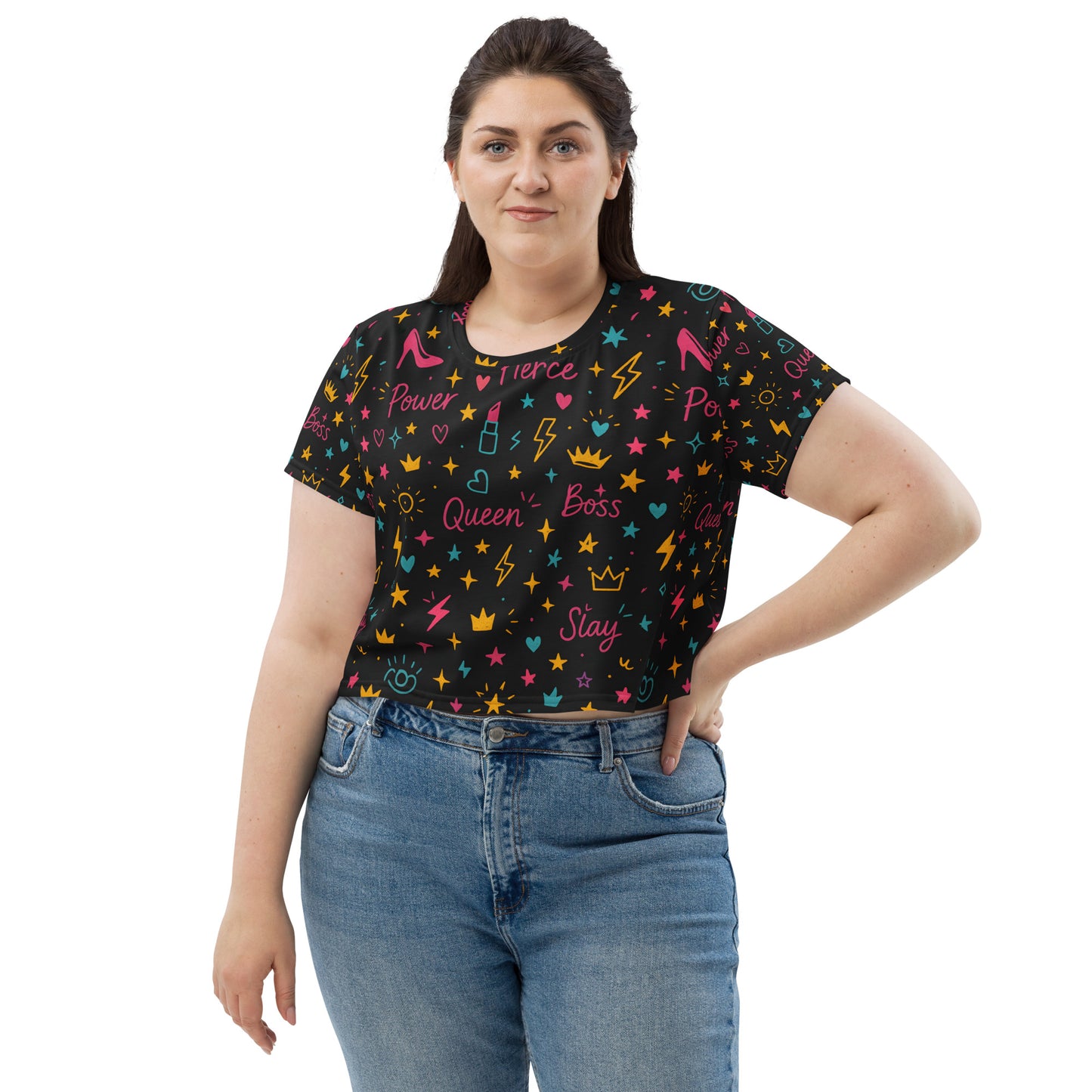 Fierce Queen All-Over Print Crop Tee – Power, Sass & Style