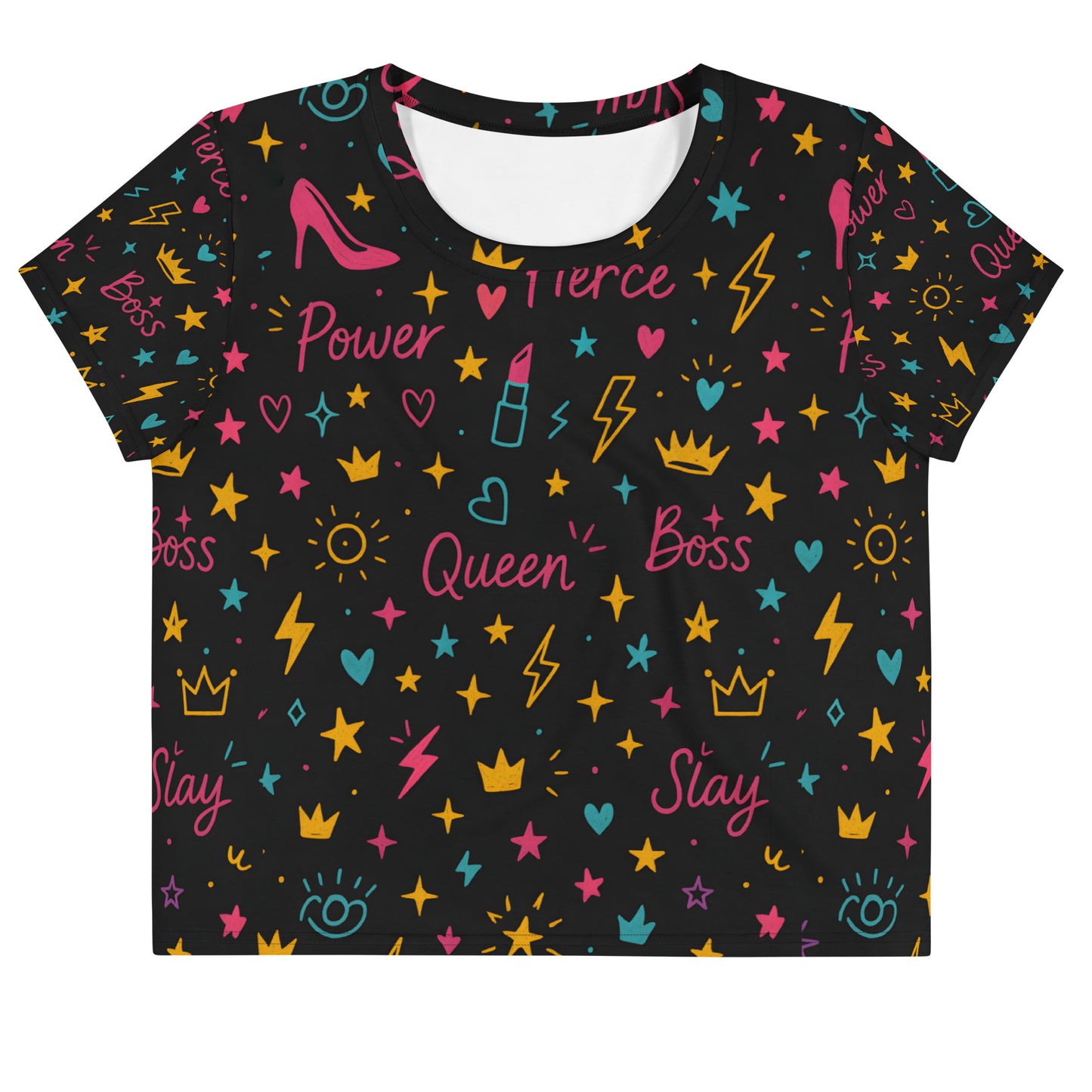 Fierce Queen All-Over Print Crop Tee – Power, Sass & Style